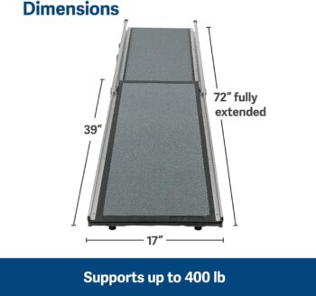 PetSafe Happy Ride Telescoping Dog Ramp Extends from 39-71 Inches No Slip High Traction Surface Collapsible and Locking for Easy Storage For Trucks, SUVs, and Cars Weighs Only 13 Pounds
